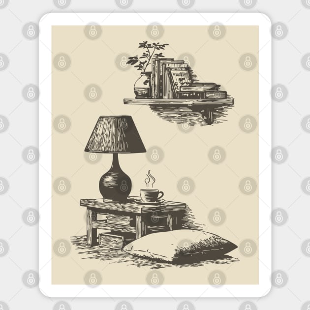 Cozy Bedside Reading Nook Magnet by TuncGK